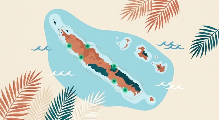 Carte illustrée de la Nouvelle-Calédonie avec les lieux de rendez-vous Sensass