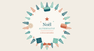 Couronne de Noël illustrée composée de feuillages et de produits réutilisables Sensass